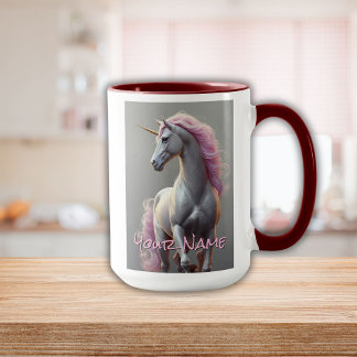Caneca Unicórnio Branco Personalizado com Mané Rosa