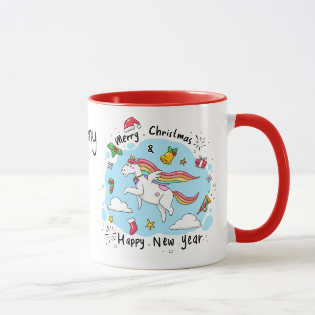 Caneca Unicórnio de Natal do bobo com Dom de Nome Amigo (Direita)