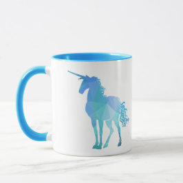 Caneca Unicórnio de Polígono Azul Moderno