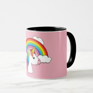 Caneca Unicórnio e Arco-íris com Nuvens Kawaii