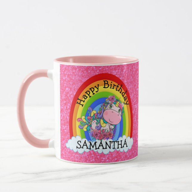 Caneca Unicórnio Feliz NASCIMENTO Rosa Midro (Esquerda)
