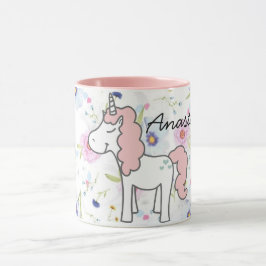 Caneca Unicórnio Rosa, Flores e seu nome