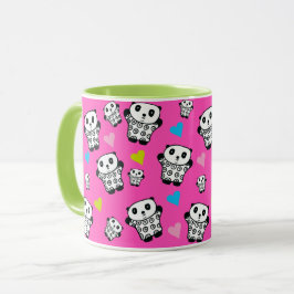 Caneca Ursa Panda Kawaii Fofa Rosa Corações de Amor