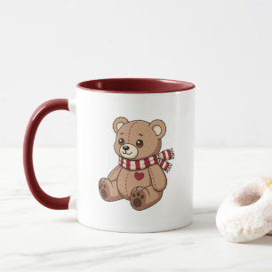 Caneca Ursa Teddy Fofa com Cachecol Listrado