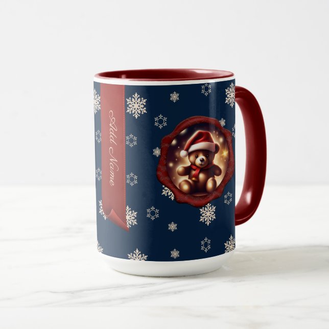 Caneca Ursinho de Natal Estrelas Personalizadas Banner Az (Frente Esquerda)