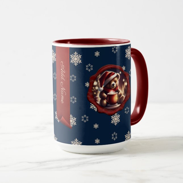 Caneca Ursinho de Natal HotCocoa Banner Personalizado Azu (Frente Esquerda)