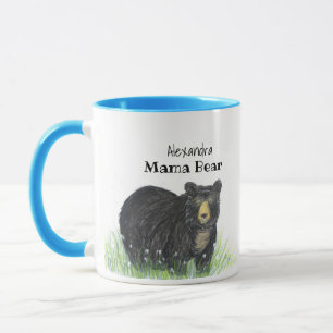 Caneca ~ Urso da Mamãe ~ Urso Negro Corda Azul