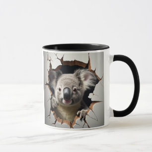 Caneca Urso de coala bonito na parede rachada