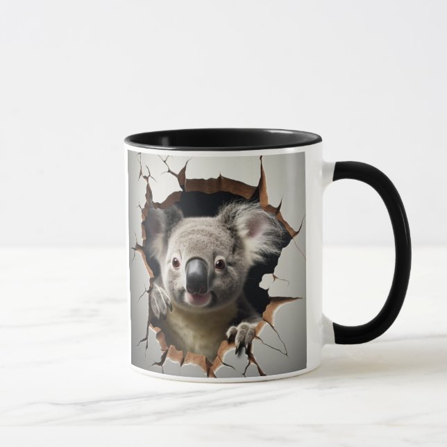 Caneca Urso de coala bonito na parede rachada (Direita)