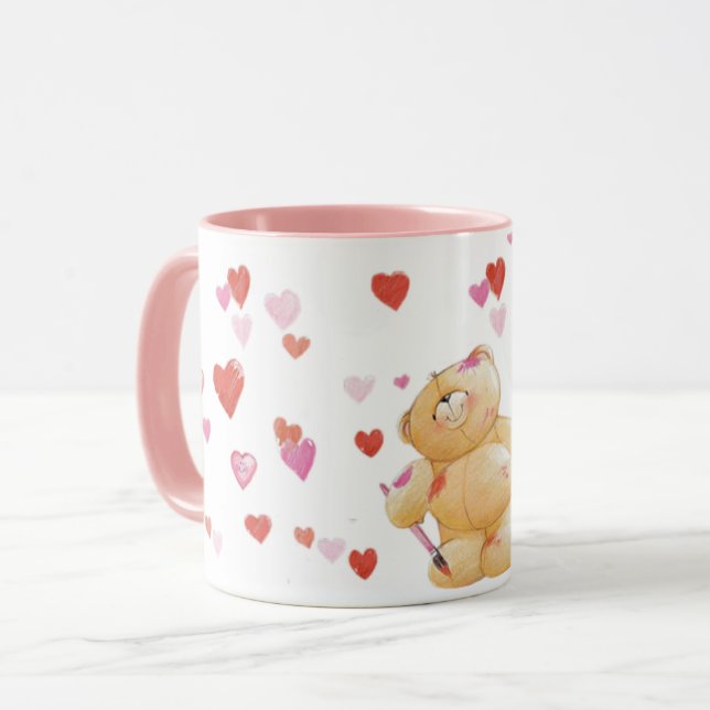 Caneca Urso de Coração e Coração (Frente Esquerda)
