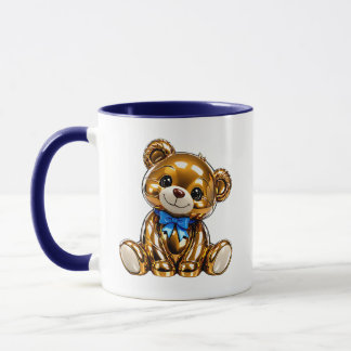 Caneca Urso de Pelúcia Cute Glossy Character Laço Azul