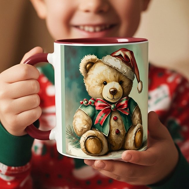 Caneca Urso de pelúcia de Natal vintage (Criador carregado)