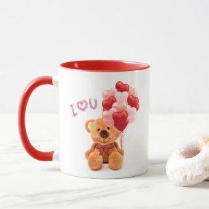 Caneca Urso de pelúcia do Dia dos Namorados com Balões Ca