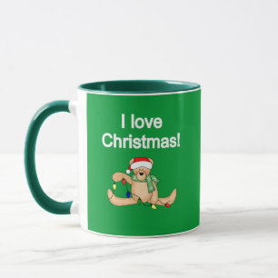 Caneca Urso de Teddy Adoro Camisetas de Natal e presentes