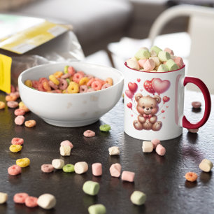 Caneca Urso De Teddy Com Dia de os namorados De Balões