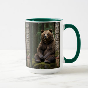 Caneca Urso Grizzly e Arte da Vida Selvagem Totem Polos