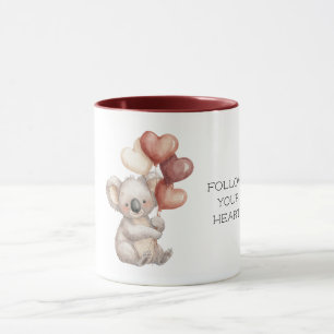 Caneca Urso Koala Siga seu coração Balões Vermelhos