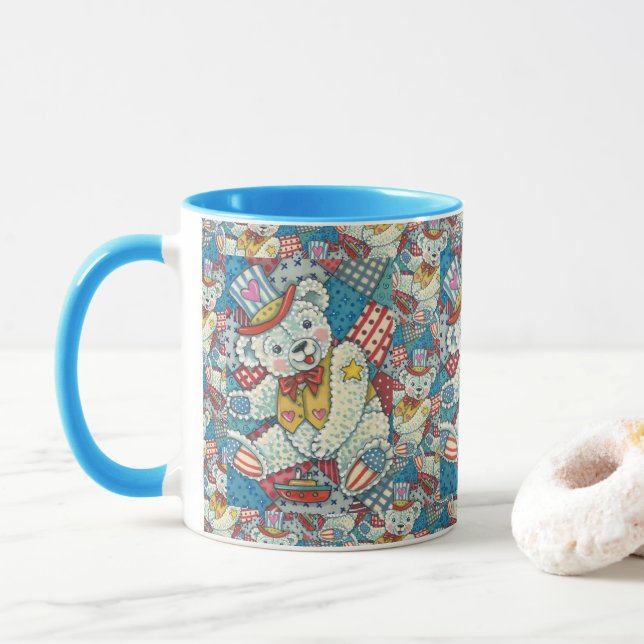 CANECA URSO PATRIÓTICO, CARNE DE BARCO E DE PATCHWORK (Com Donut)