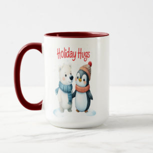 Caneca Urso Polar Bonito e Pinguim Amigos de Natal