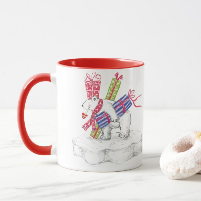 Caneca Urso Polar de Desenho Animado Fofo com Presentes d (Com Donut)
