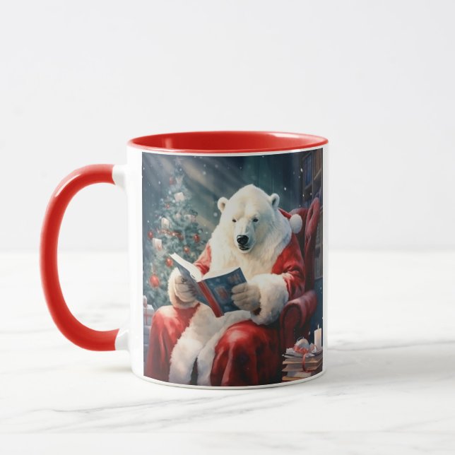 Caneca Urso Polar de Natal lendo (Esquerda)