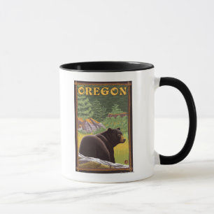 Caneca Urso preto em viagens vintage da cena da floresta