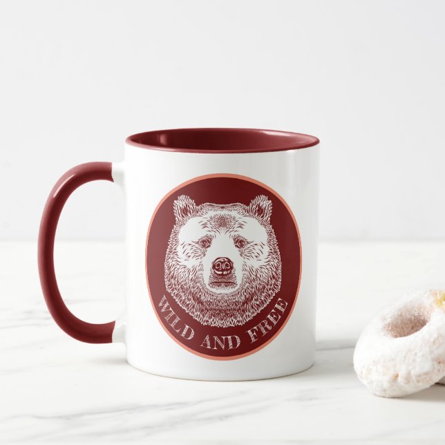 Caneca Urso, Selvagem E Gratuita, Ilustração Desenhada À  (Com Donut)