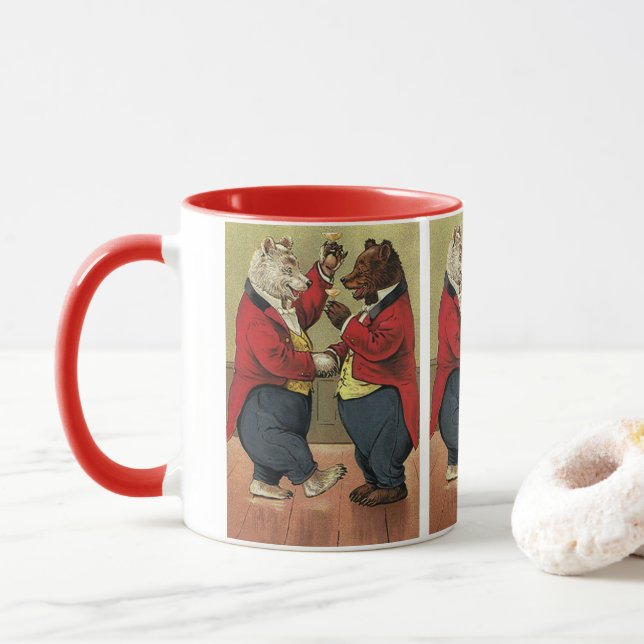 Caneca Ursos Felizes Dançando Vitorianos Antigos (Com Donut)