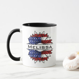 Caneca US Flag Sunflower Com Nome