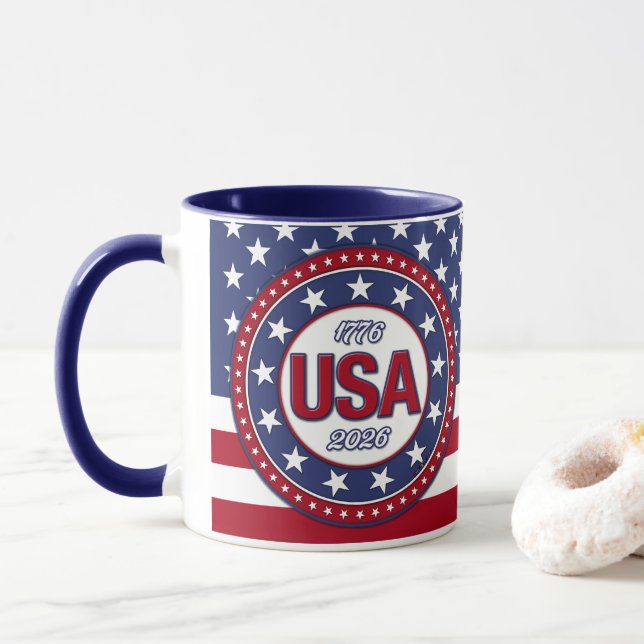 Caneca USA 1776 - 2026 With USA Flag (Com Donut)