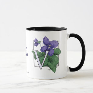 Caneca V para o monograma da flor das violetas