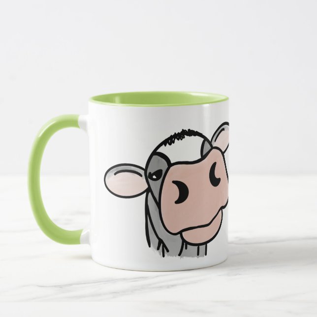 Caneca vaca de desenho animado preto branco rosa beijo ci (Esquerda)