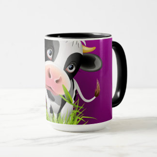 Caneca Vaca de raça pura de erva sobre roxa