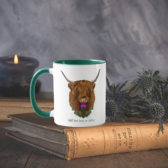 Caneca Vaca Escocesa das Terras Altas Roxa Cardo Celta (Criador carregado)