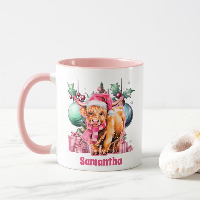 Caneca Vaca Rosa, Vaca, Natal, Crianças de Choque Quente (Com Donut)