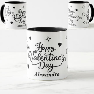 Caneca Valentines  Cherub & Romantic Doodle Personalized