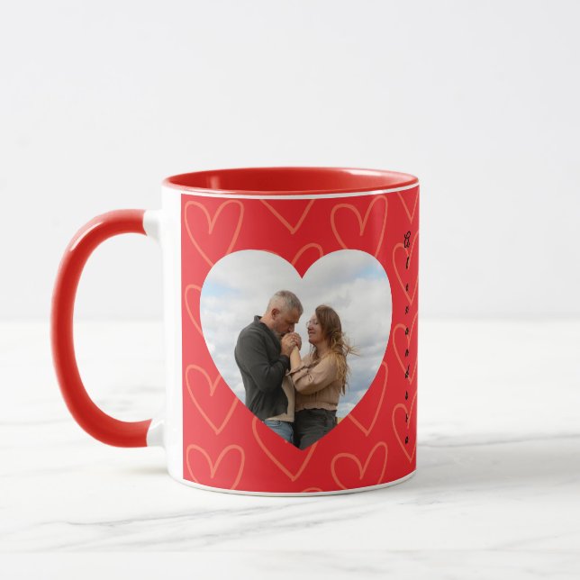 Caneca Valentines Day Couple in Love Hearts custom photo (Esquerda)