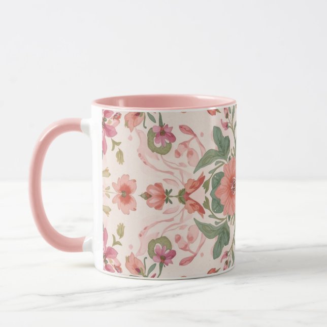 Caneca Valentine's Day, Lovely Pink Flowers Pattern (Esquerda)
