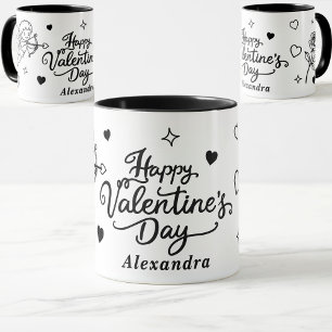 Caneca Valentines Querubim & Doodle Romântico Personaliza