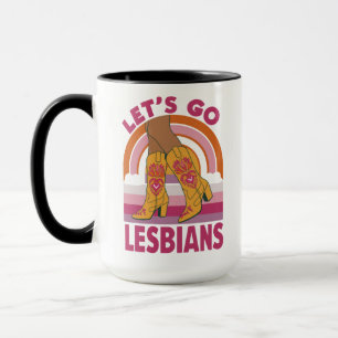 Caneca Vamos Lá Lésbicas Mês do Orgulho LGBTQ Cowgirl