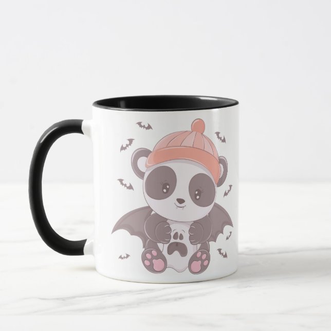 Caneca Vampiro de Panda Bonito com Ghost & Bats Halloween (Esquerda)