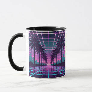 Caneca Vaporwave 80s Neon Grid Synthwave Poster