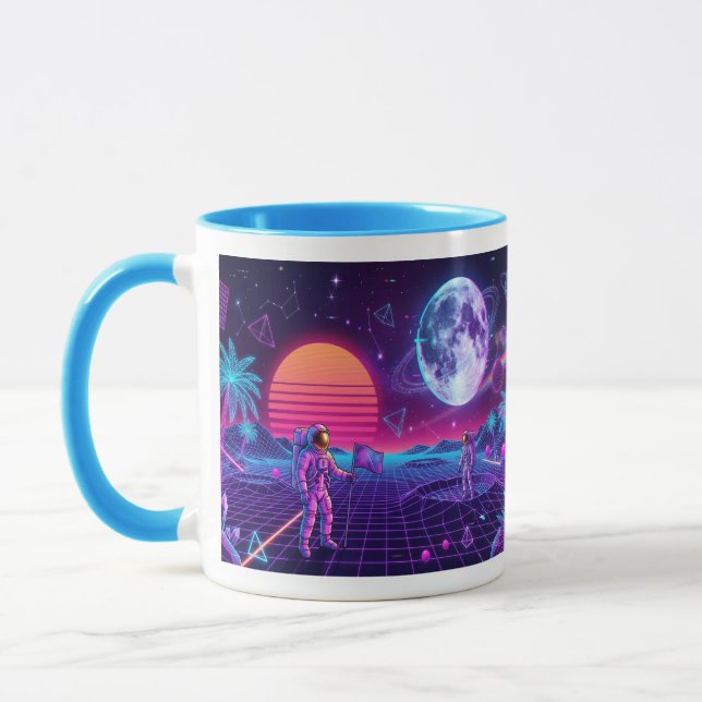 Caneca Vaporwave Synthwave Astronautas Retro dos Anos 90 (Esquerda)