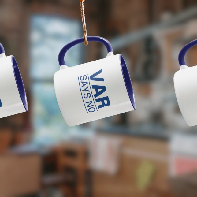 Caneca "VAR diz não" (Design azul) (Criador carregado)