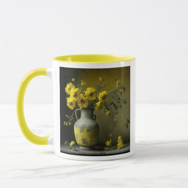Caneca Vaso Antigo de Flores Amarelas (Esquerda)