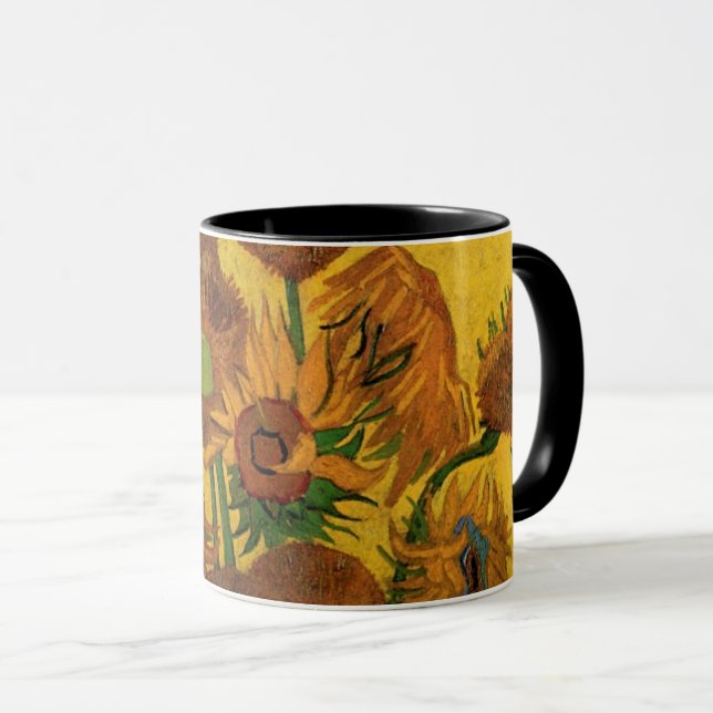 Caneca Vaso de Natureza-Morta com 15 Girassóis Vincent va (Frente Esquerda)