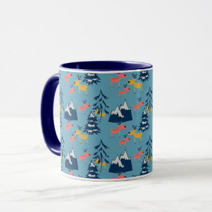Caneca Veado de Natal, árvores de Natal, montanhas