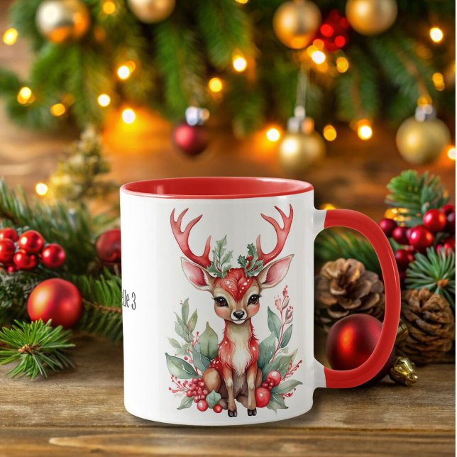 Caneca Veado de Natal com Holly Coffee Mug (Criador carregado)