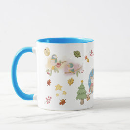 Caneca Veado, Pássaro, Coelho E Neve Na Estação De Férias