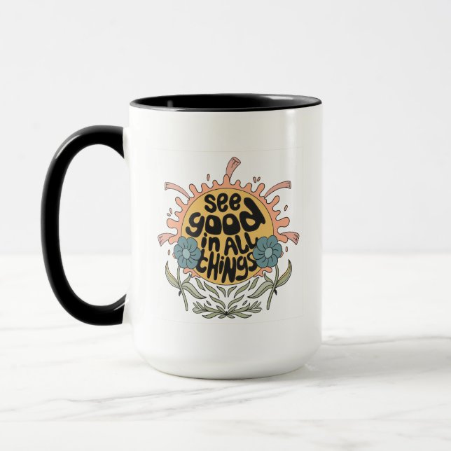 Caneca Veja Bom em todas as coisas, Hippie Graphic (Esquerda)